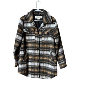 Treasure Bone Nordstrom Shacket Jacket Small Oversized Camel Plaid Shaggy Fabric